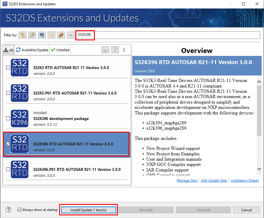 Install S32K396 RTD 3.0.0