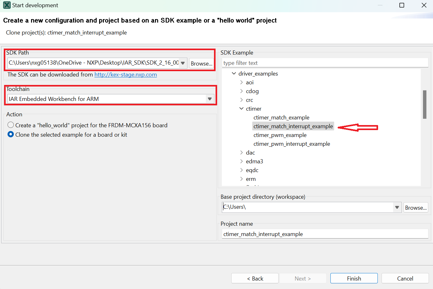 FRDM MCXA156 SW SDK Path