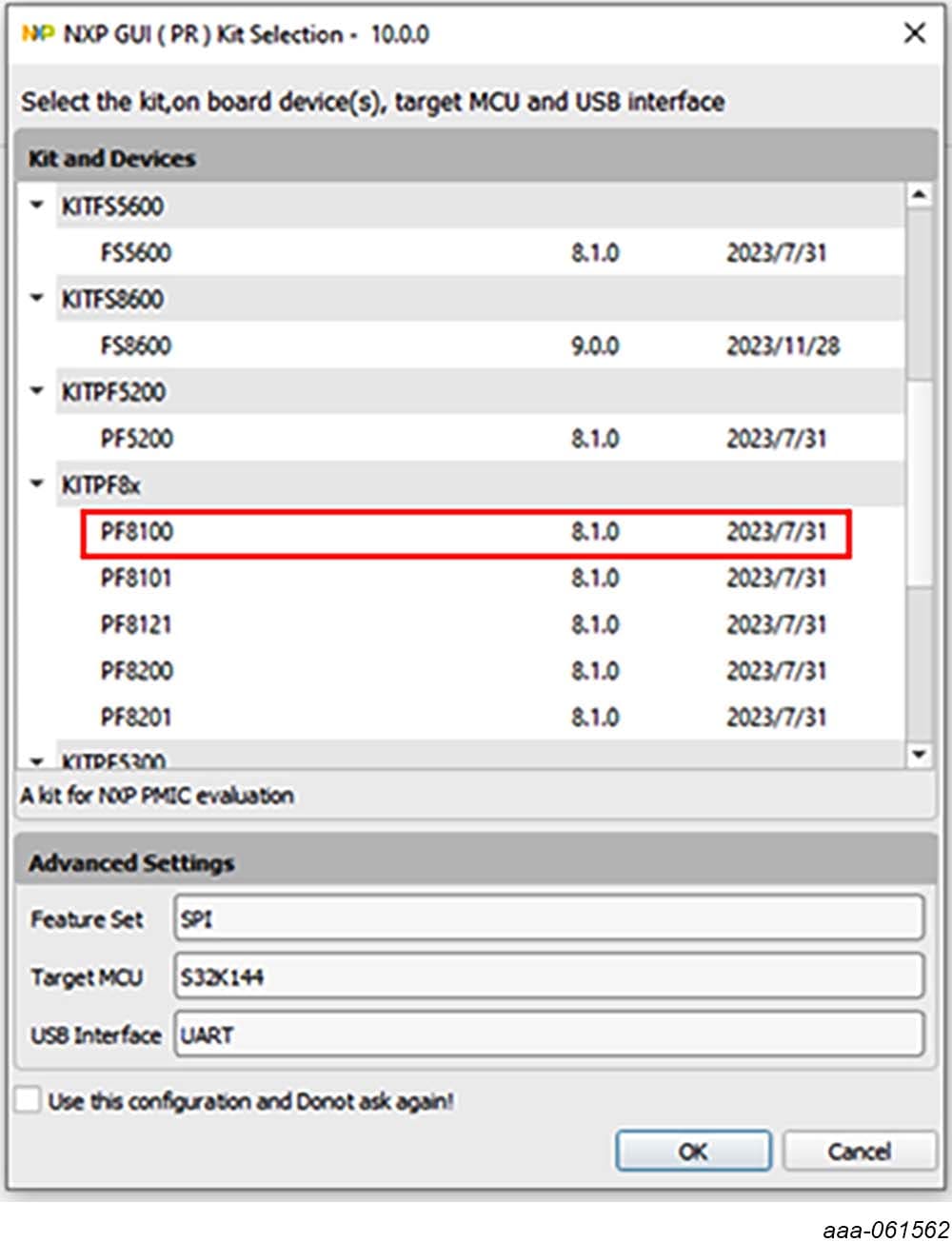 Figure 6. PF8100 Kit Selection Example